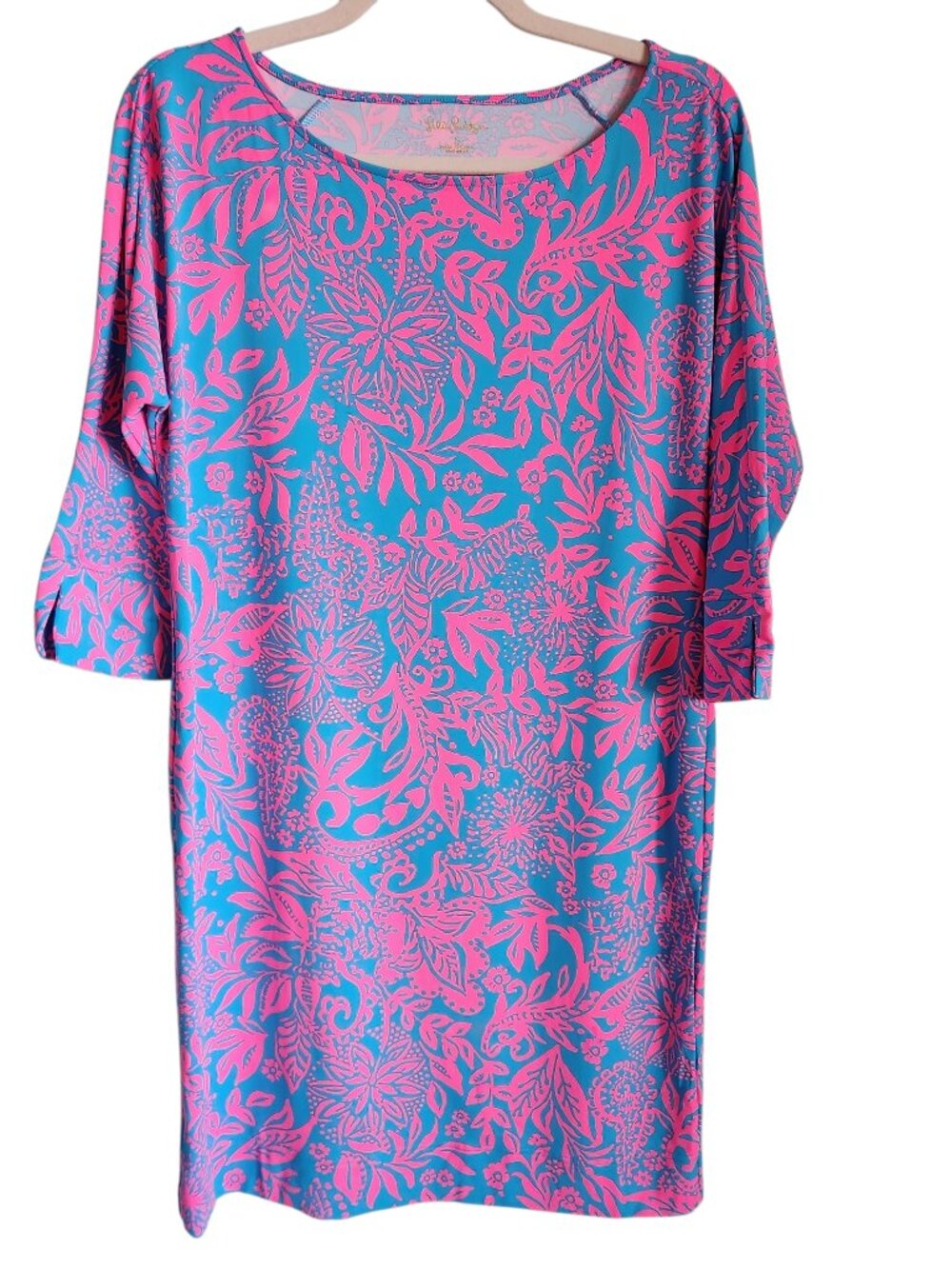 Lilly Pulitzer Dress Small Blue Pink Braedyn UPF 50 Leaf an Impression Womens